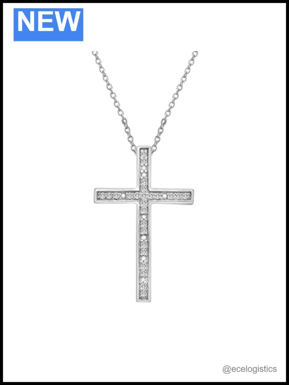 925 Sterling Silver Cross Necklace 1/10 CTW Diamond 18 Inch Pendant Chain